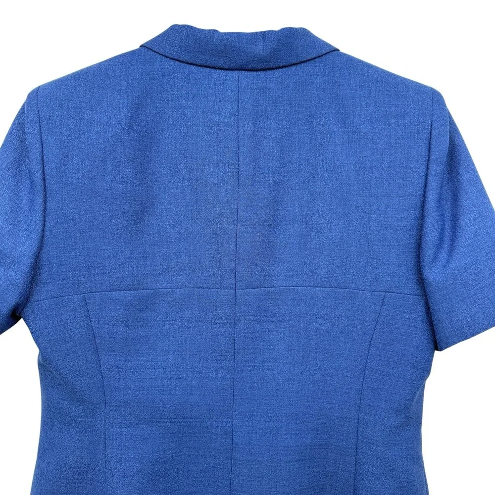 Le Suit Petite 14P Blue 2‎ Pc Skirt Suit Set Career Office Lined Short Sleeve